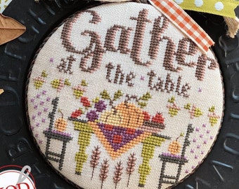 Cross Stitch Pattern, Gather at the Table, Autumn Decor, Pillow Ornament, Bowl Filler, Pumpkins, Hands On Design, PATTERN ONLY