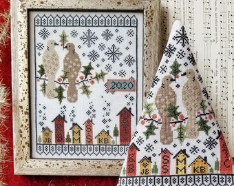 Counted Cross Stitch, Second Day of Christmas, Turtle Dove, Christmas Sampler, Christmas Tree, Christmas Ornament, Liz Mathews, PATTERN ONLY