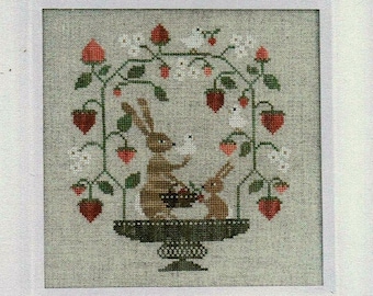 Counted Cross Stitch Pattern, Coupe de Lapin, Easter Rabbit, Strawberries, Basket, Spring Decor, Collection Tralala, TraLaLa PATTERN ONLY