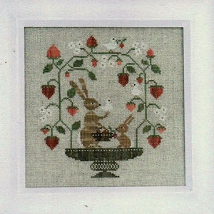 Counted Cross Stitch Pattern, Coupe de Lapin, Easter Rabbit, Strawberries, Basket, Spring Decor, Collection Tralala, TraLaLa PATTERN ONLY