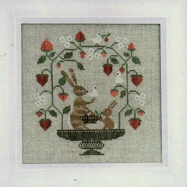 Counted Cross Stitch Pattern, Coupe de Lapin, Easter Rabbit, Strawberries, Basket, Spring Decor, Collection Tralala, TraLaLa PATTERN ONLY