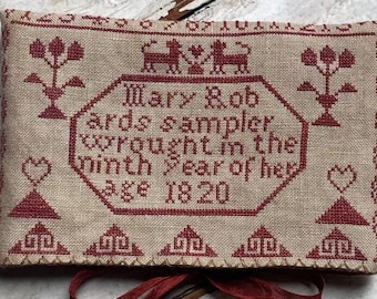 Counted Cross Stitch Pattern, Mary Robards Sampler Pocket, Flower Motifs, Alphabet Reproduction, Stacy Nash Designs, PATTERN ONLY