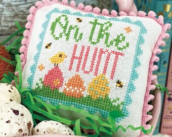 Counted Cross Stitch Pattern, On the Hunt, Spring Decor, Easter Decor, Easter Eggs, Chicks, Stamp Series, Primrose Cottage, PATTERN ONLY