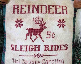Counted Cross Stitch, Reindeer Sleigh Rides, Christmas Decor, Pillow Ornament, Bowl Filler, The Mindful Needle Designs, PATTERN ONLY