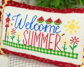 Counted Cross Stitch Pattern, Welcome Summer, Summer Decor, Watermelon, Garden Decor, Primrose Cottage Stitches, PATTERN ONLY