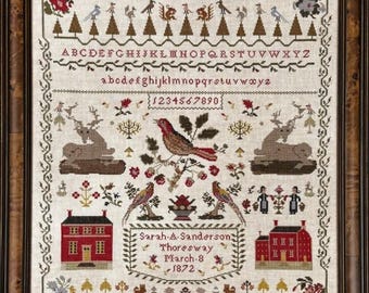 PRE-Order, Counted Cross Stitch Pattern, Sarah Sanderson 1872, Antique Reproduction Sampler, Alphabet, The Scarlett House, PATTERN ONLY