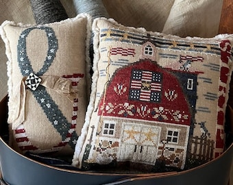 Counted Cross Stitch Pattern, & Stripes, Patriotic Decor, Collaboration, Barn, U S Flags, Shakespeare's Peddler, PATTERN ONLY