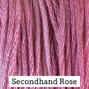 May include: Close-up of a bundle of soft, pink embroidery floss. The floss is called "Secondhand Rose."