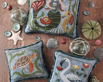 Counted Cross Stitch, Autumn Mermaid, Fall Decor, Sea Life Motifs, Flamingo, Pillow Ornaments, Bowl Fillers, The Blue Flower, PATTERN ONLY