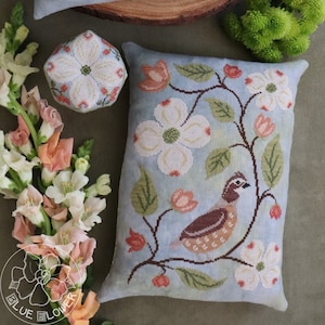 Cross Stitch Pattern, Spring Quail, Garden Decor, Spring Decor, Dogwood, Bobwhite Quail, The Blue Flower, PATTERN ONLY
