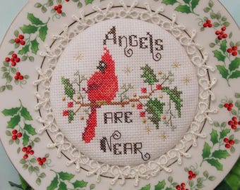 Counted Cross Stitch Pattern, Angels are Near, Pillow Ornament, Bowl Filler, Cardinal, Carolyn Robbins, KiraLyn's Needlearts, PATTERN ONLY