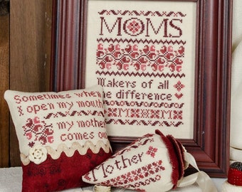 Counted Cross Stitch Pattern, Moms, Strawberry Pin Keep, Monochromatic, Smalls, Pillow Ornaments, Erica Michaels, PATTERN ONLY