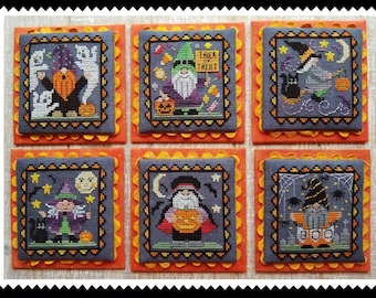 Counted Cross Stitch Pattern, Halloween Gnome Littles, Halloween Decor, Ghost, Pumpkins, Boo, Witch, Bats, Waxing Moon Designs, PATTERN ONLY