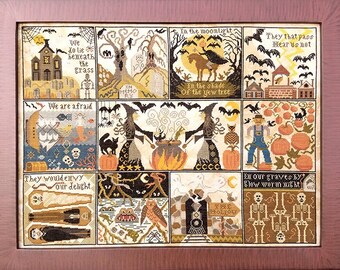 Counted Cross Stitch Pattern, Halloween at Hawk Run Hollow, Halloween Decor, Witches, Carriage House Samplings, PATTERN ONLY