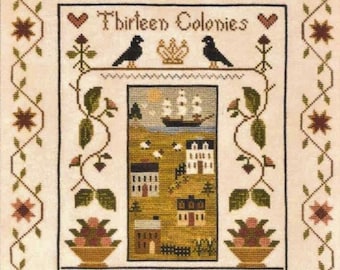 Counted Cross Stitch Pattern, Thirteen Colonies, Americana, Patriotic Decor, Saltbox Houses, Little House Needleworks, PATTERN ONLY