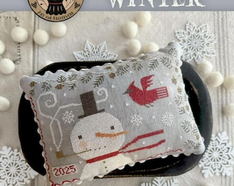 PRE-Order, Counted Cross Stitch Pattern, Hello Winter Booklet, Folk Art, Snowman, Cardinal, Winter Decor, Teresa Kogut, PATTERN ONLY