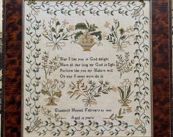 Counted Cross Stitch Pattern, A Natural Beauty, Elizabeth Hannell 1840, Reproduction Sampler, Shakespeare's Peddler, PATTERN ONLY