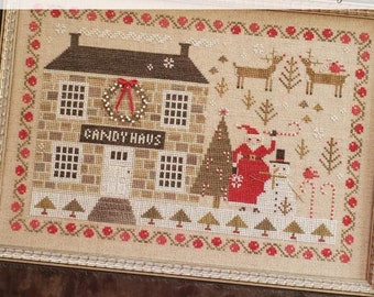 Counted Cross Stitch Pattern, Santa Stops Here, Christmas Decor, Santa Claus, German Candy Haus, Brenda Gervais, PATTERN ONLY