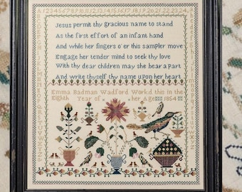 Counted Cross Stitch Pattern, Emma Badman Wadford, Reproduction Alphabet Sampler, 1854 Sampler, Erica Michaels, PATTERN ONLY