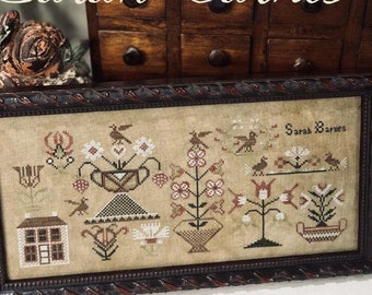 Counted Cross Stitch Pattern, Sarah Barnes, Antique Adaptation Sampler, Flower Motifs, Birds, The Scarlett House, PATTERN ONLY