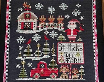 Counted Cross Stitch Pattern, St Nick's Tree Farm, Christmas Decor, Reindeer, Trees, Stitching with the Housewives, PATTERN ONLY