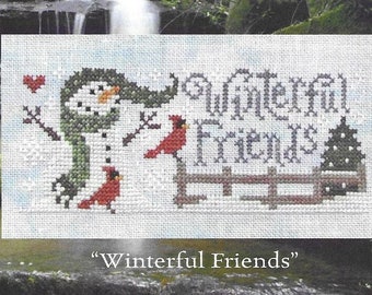 Counted Cross Stitch Pattern, Winterful Friends, Winter Sampler, Snowman, Cardinals, Winter Decor, Silver Creek Samplers, Pattern Only