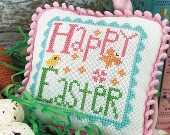 Counted Cross Stitch Pattern, Happy Easter, Spring Decor, Easter Decor, Stamp Series, Butterflies, Chicks, Primrose Cottage, PATTERN ONLY