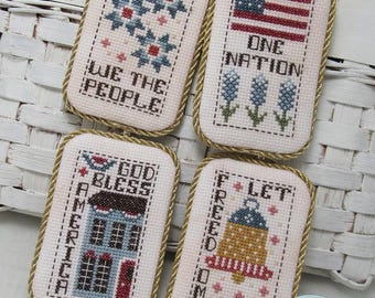 Counted Cross Stitch Pattern, Freedom Tiny Tags, Pillow Ornaments, Bowl Fillers, Americana Motifs, KiraLyn's Needlearts, PATTERN ONLY