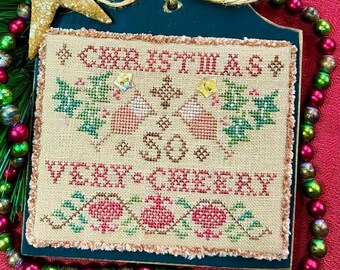 Cross Stitch Pattern, So Very Cheery, Merry Noel Collection, Pillow Ornament, Primitive Decor, Folk Art, Homespun Elegance, PATTERN ONLY