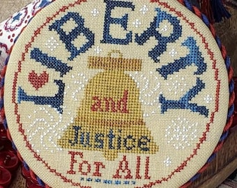 Counted Cross Stitch Pattern, Justice For All, Liberty Bell, Patriotic, Americana, Fireworks, Wildflower Stitching, PATTERN ONLY