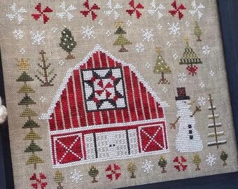 Counted Cross Stitch Pattern, Winter Quilt Barn, Quilt Barn Series, Snowflakes, Snowman, Pansy Patch Quilts and Stitchery, PATTERN ONLY