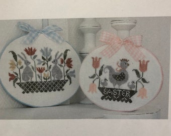 Counted Cross Stitch Pattern, Easter, Spring Decor, Rabbits, Flowers, Hen, Chicks, Tulips, Collection Tralala, TraLaLa PATTERN ONLY