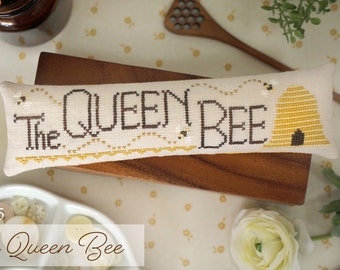 Counted Cross Stitch Pattern, The Queen Bee, Skinny Mini Pillow, Spring Decor, Bees, Hive, October House Fiber Arts, PATTERN ONLY