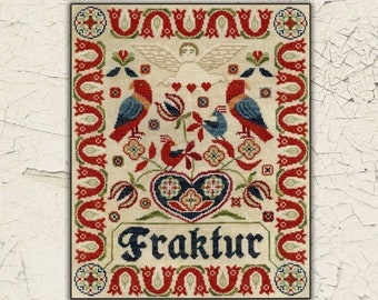 Counted Cross Stitch Pattern, Fraktur, Pennsylvania Dutch Sampler, Angel, Primitive Decor, Teresa Kogut, PATTERN ONLY