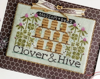 Cross Stitch Pattern, Clover & Hive, Bee Skep, Clover, Farmhouse, Summer Decor, Country Farmhouse, Hands On Design, PATTERN ONLY