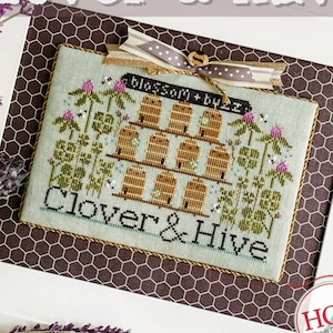 Cross Stitch Pattern, Clover & Hive, Bee Skep, Clover, Farmhouse, Summer Decor, Country Farmhouse, Hands On Design, PATTERN ONLY