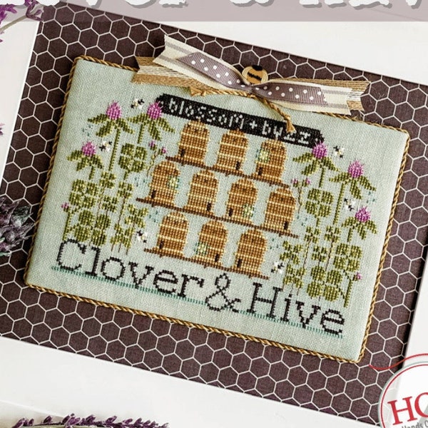 Cross Stitch Pattern, Clover & Hive, Bee Skep, Clover, Farmhouse, Summer Decor, Country Farmhouse, Hands On Design, PATTERN ONLY