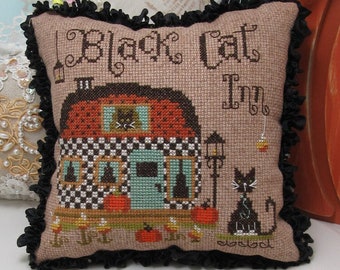 Counted Cross Stitch Pattern, Black Cat Inn, Country Chic, Farmhouse Rustic, Halloween Decor, Candy Corn, KiraLyn's Needlearts, PATTERN ONLY
