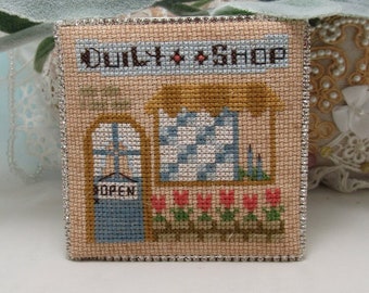 Counted Cross Stitch Pattern, Quilt Shop, Around the Block, Pillow Ornament, Bowl Filler, KiraLyn's Needlearts, PATTERN ONLY