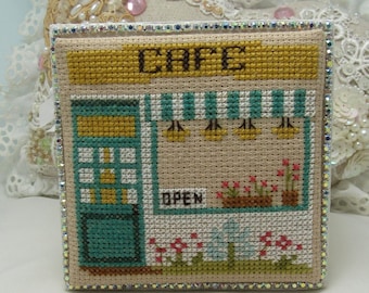 Counted Cross Stitch Pattern, Cafe, Summer Decor, Garden Decor, Flower Motifs,  Carolyn Robbins, KiraLyn's Needlearts, PATTERN ONLY