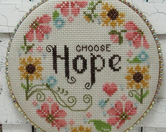 Counted Cross Stitch Pattern, Choose Hope, Ribbons Collection, Pillow Ornament, Bowl Filler, Flowers, KiraLyn's Needlearts, PATTERN ONLY