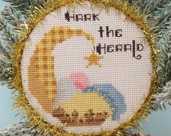 Counted Cross Stitch Pattern, Hark the Herald, Christmas Decor, Manger, Pillow Ornament, Reason Series, KiraLyns Needlearts. PATTERN ONLY