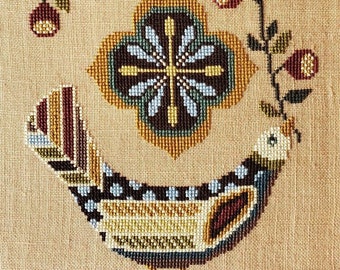 Counted Cross Stitch, Pretty Bird, Folk Art, Country Chic, Mosaic Bird, Flowers, Gigi Reavis, The Artsy Housewife, PATTERN ONLY