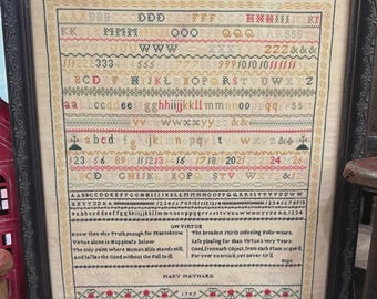 Counted Cross Stitch Pattern, Mary Maynard 1797, Alphabet Line Sampler, Reproduction Sampler, Violets & Sunshine, PATTERN ONLY