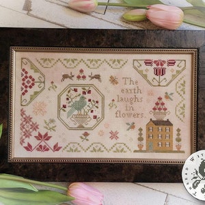 Counted Cross Stitch Pattern, The Earth Laughs, Sampler, Sampler Motifs, Quaker Motifs, Brenda Gervais, PATTERN ONLY