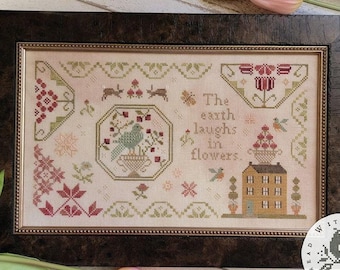 Counted Cross Stitch Pattern, The Earth Laughs, Sampler, Sampler Motifs, Quaker Motifs, Brenda Gervais, PATTERN ONLY
