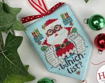 Counted Cross Stitch Pattern, Naughty or Nice, Secret Santa, Christmas Decor, Santa Claus, Hands On Design, PATTERN ONLY