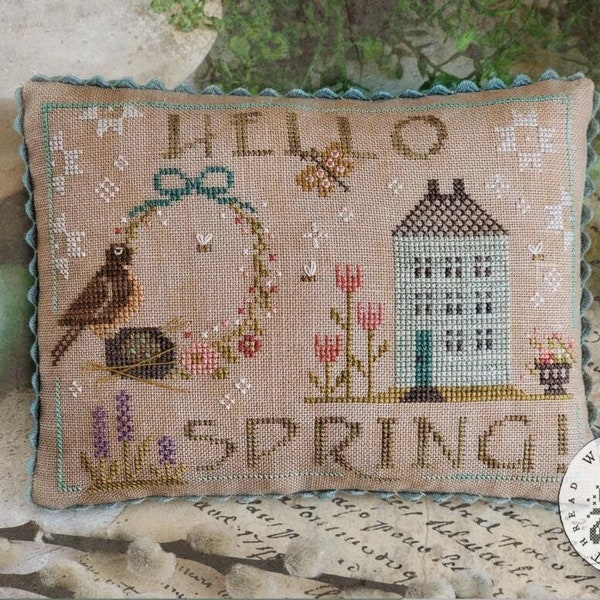 Counted Cross Stitch Pattern, 'Tis Spring, Spring Decor, Robin, Tulips, Saltbox House, Brenda Gervais, PATTERN ONLY