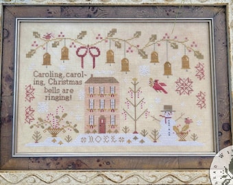 PRE-Order, Counted Cross Stitch Pattern, Bells are Ringing, Winter, Christmas Decor, Snowman, Primitive Decor, Brenda Gervais, PATTERN ONLY