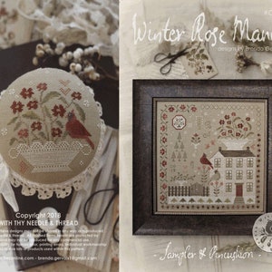 Counted Cross Stitch Pattern, Winter Rose Manor, Cardinal, Cross Stitch, Sampler, Pincushion, Brenda Gervais, PATTERN ONLY